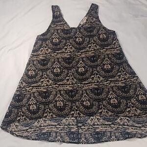 Painted Threads Blue and  Beige. Print Lightweight  Flowy. Mini Sundress.